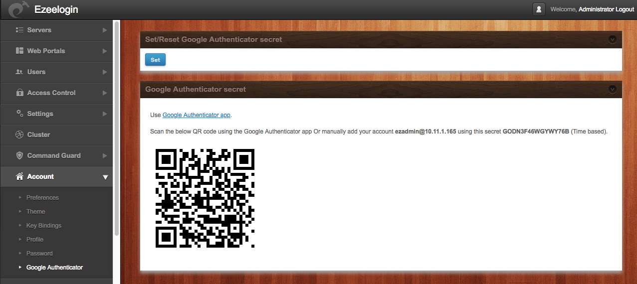 How can a user can set or reset Google 2fa in GUI?