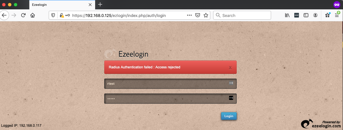 radius login failure ezeelogin